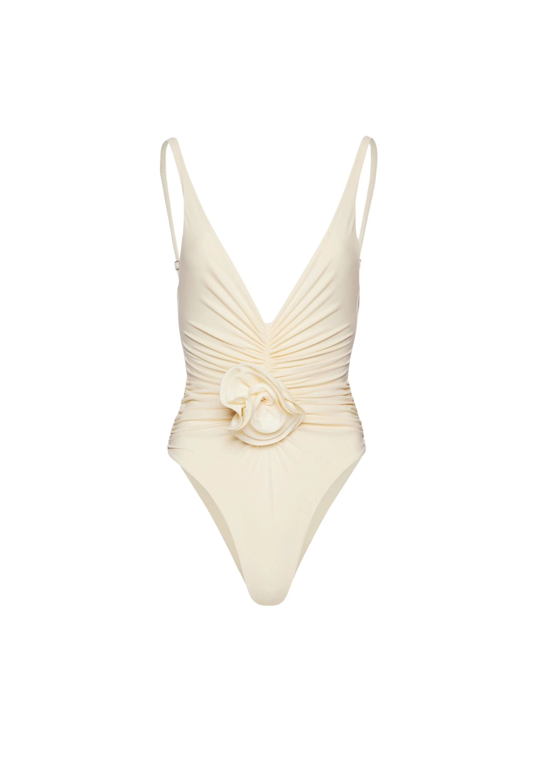 Ruched flower swimsuit in cream