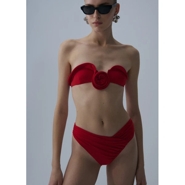 Magda Butrym Sculptural bandeau swim top in red, view 2
