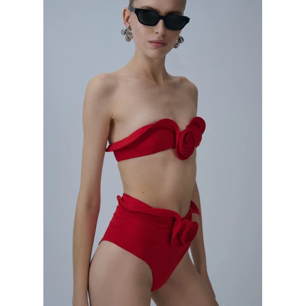 Magda Butrym Sculptural bandeau swim top in red, view 3