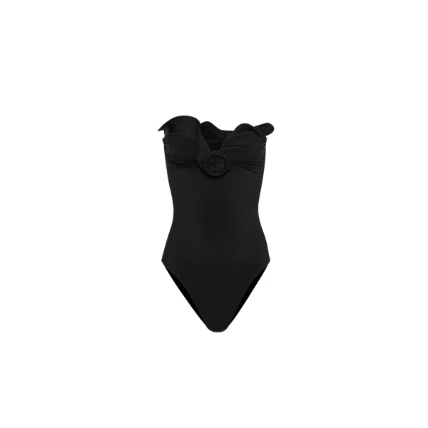 Magda Butrym Sculptural rose bustier swimsuit in black