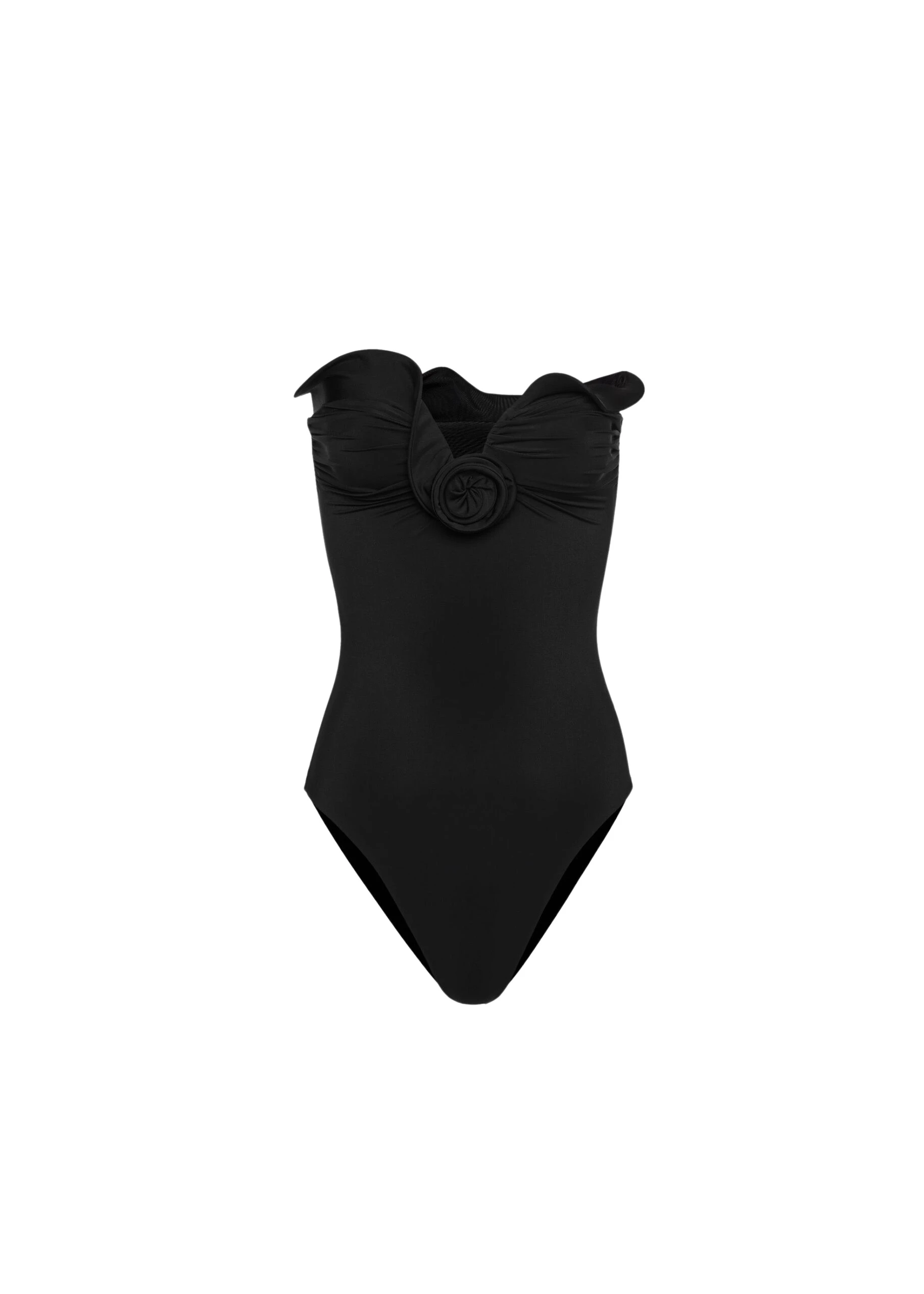 Sculptural rose bustier swimsuit in black