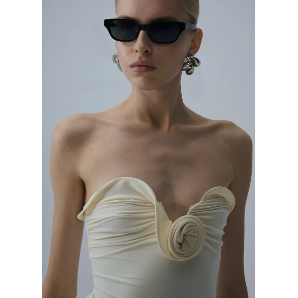 Magda Butrym Sculptural rose bustier swimsuit in cream, view 3