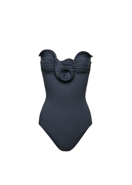 Magda Butrym Sculptural rose bustier swimsuit in grey