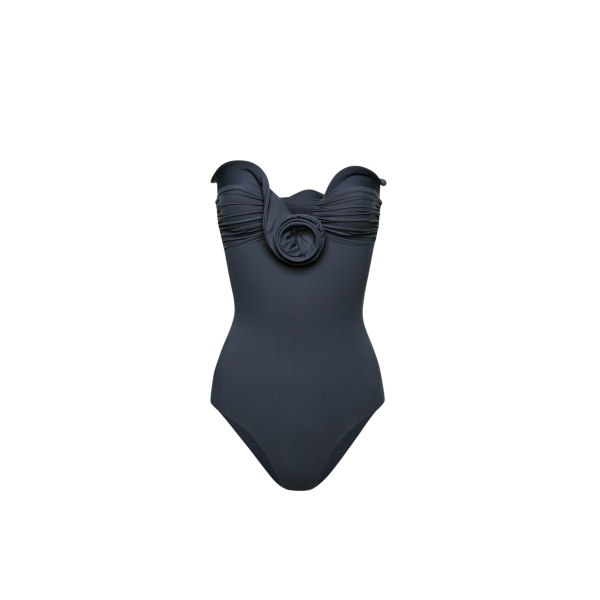 Magda Butrym Sculptural rose bustier swimsuit in grey