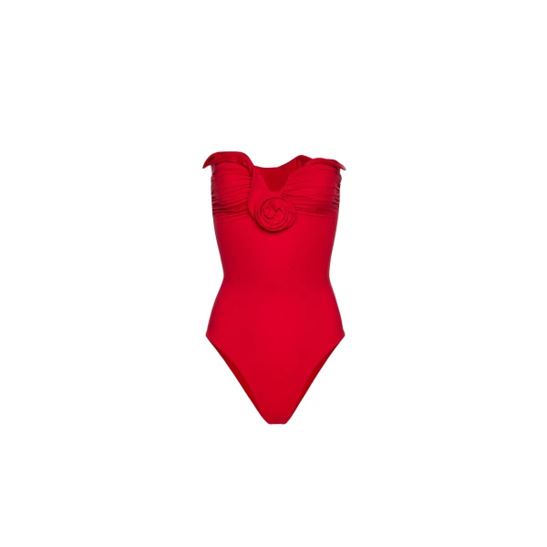 Magda Butrym Sculptural rose bustier swimsuit in red