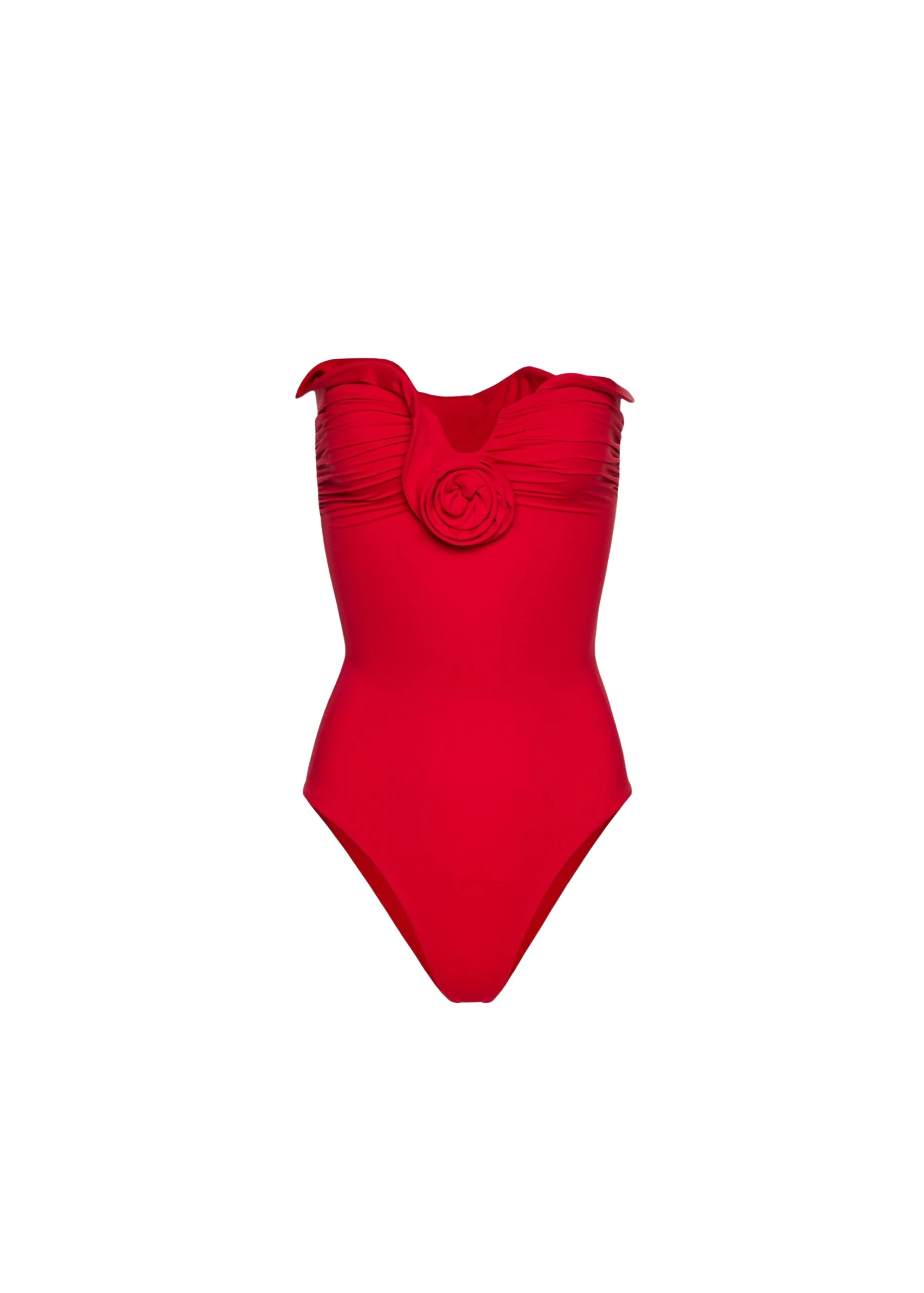 Sculptural rose bustier swimsuit in red