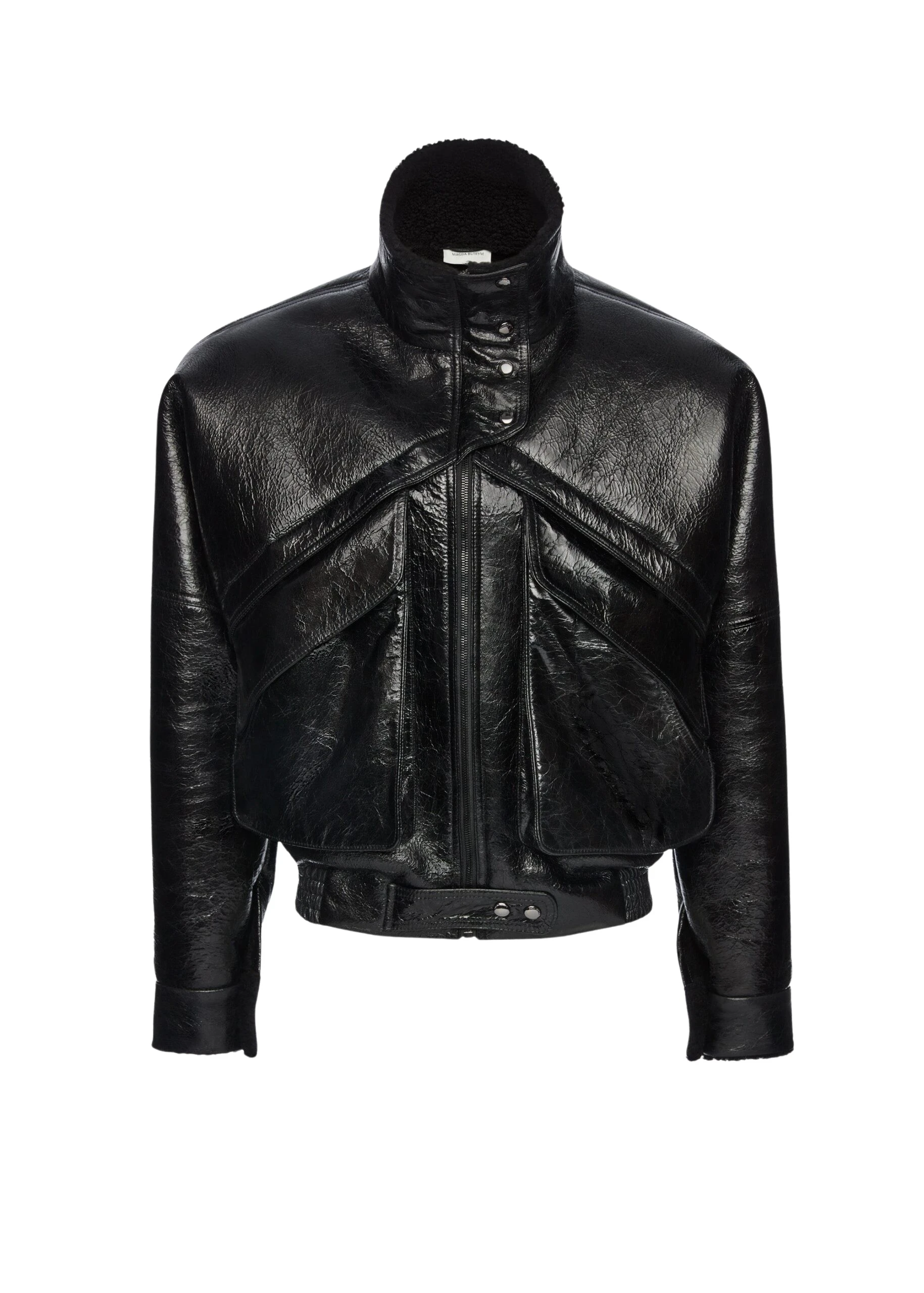 Magda Butrym Shearling bomber jacket in black patent leather