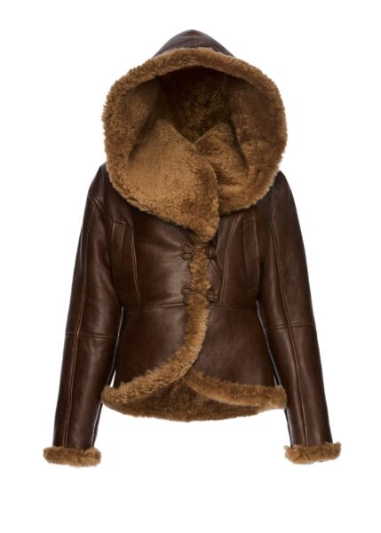 Magda Butrym Shearling hooded jacket in dark brown