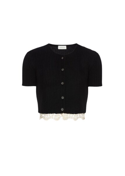 Magda Butrym Short-sleeve crochet-trim cropped cardigan in black