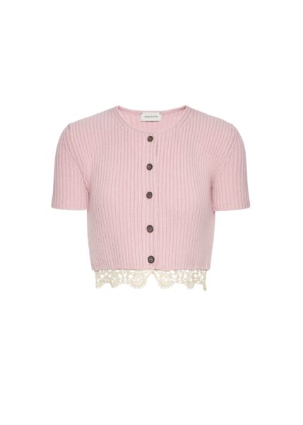 Magda Butrym Short-sleeve crochet-trim cropped cardigan in light pink