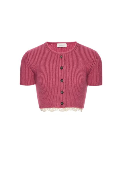 Magda Butrym Short-sleeve crochet-trim cropped cardigan in pink