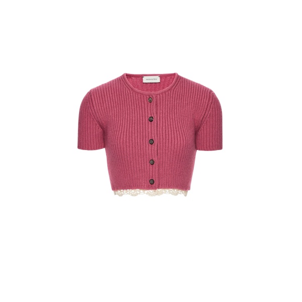 Magda Butrym Short-sleeve crochet-trim cropped cardigan in pink