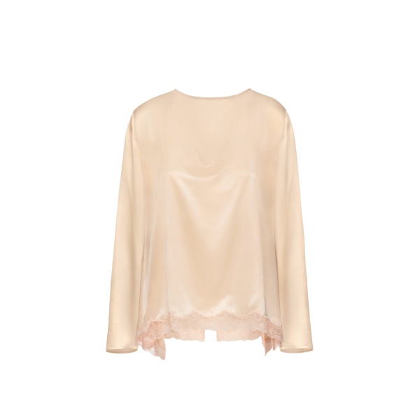 Magda Butrym Silk long-sleeve blouse with lace trim in peach