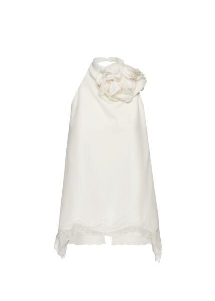 Magda Butrym Silk open-back lace-trim blouse in cream