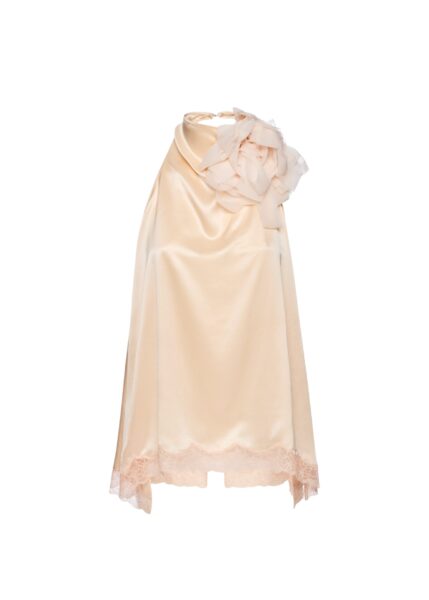 Magda Butrym Silk open-back lace-trim blouse in peach