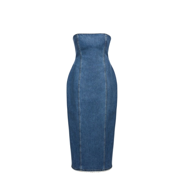 Magda Butrym Strapless denim midi dress in dark blue