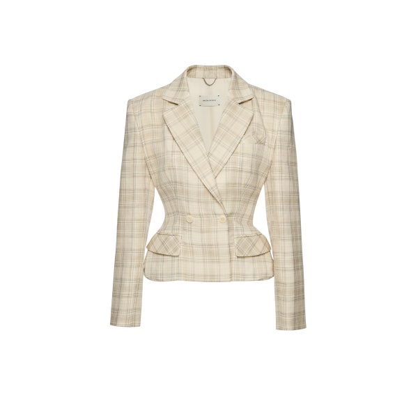 Magda Butrym Tailored cotton peplum blazer in cream check