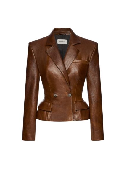 Magda Butrym Tailored leather peplum blazer in light brown