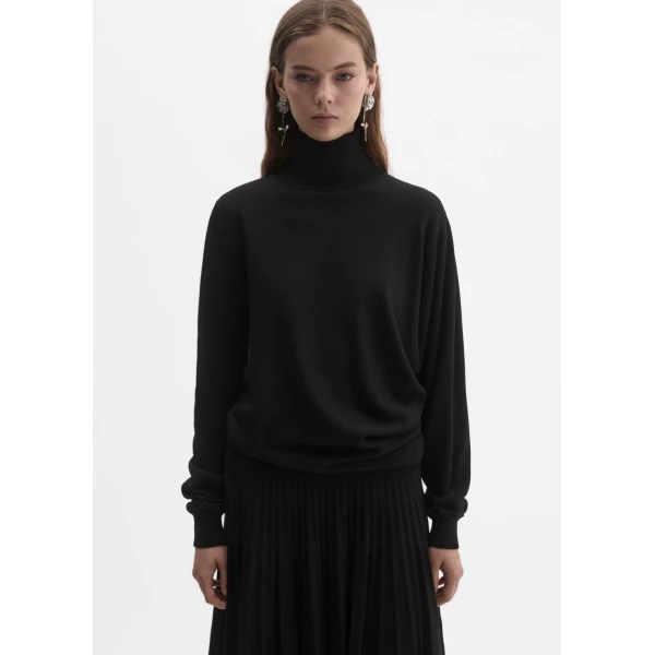Magda Butrym Wool draped turtleneck in black Knit, view 2