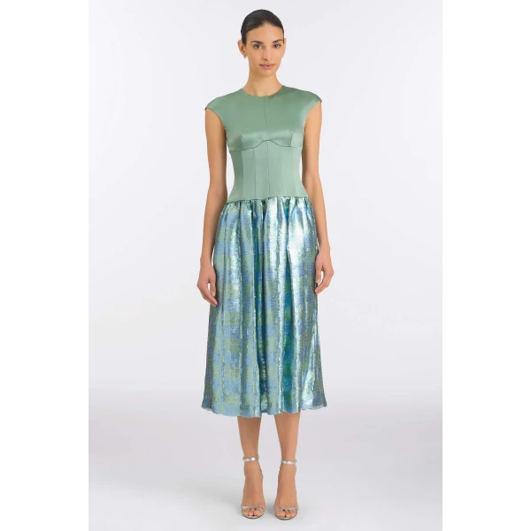 Markarian Aloe Gingham Sequin Drop Waist Dress, view 2