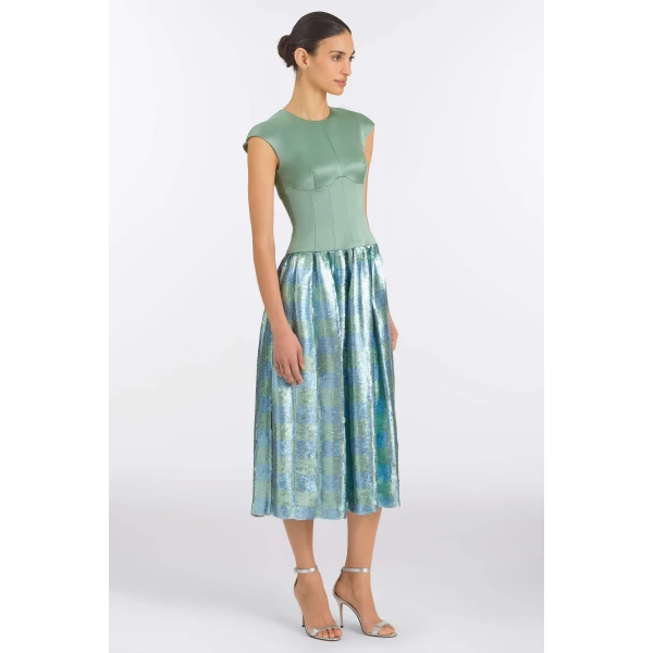 Markarian Aloe Gingham Sequin Drop Waist Dress, view 3