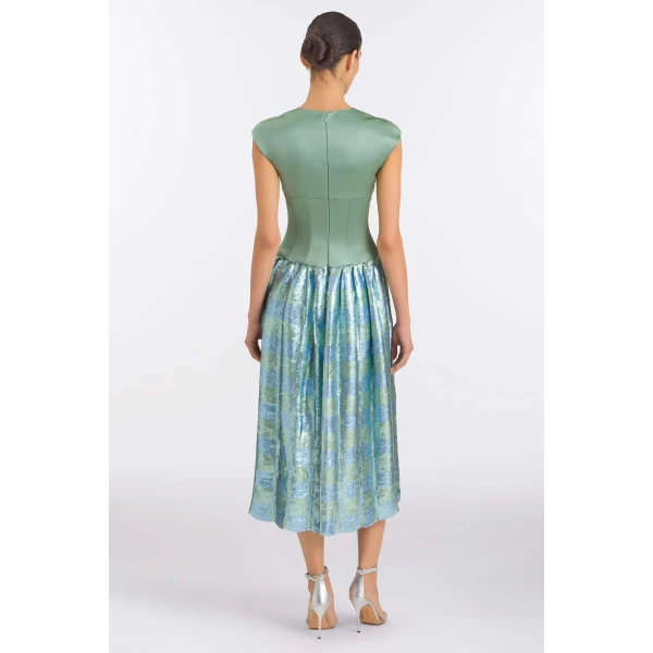 Markarian Aloe Gingham Sequin Drop Waist Dress, view 4