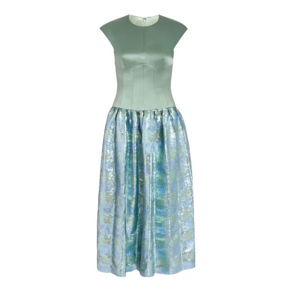 Markarian Aloe Gingham Sequin Drop Waist Dress