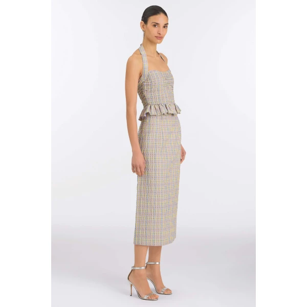 Markarian Betsy Pastel Plaid Midi Skirt, view 3