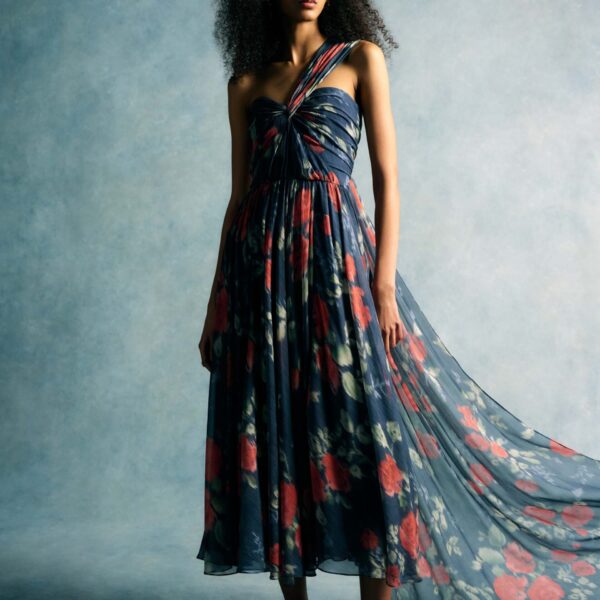 Markarian Erica Red Bloom Chiffon Midi Dress, view 5