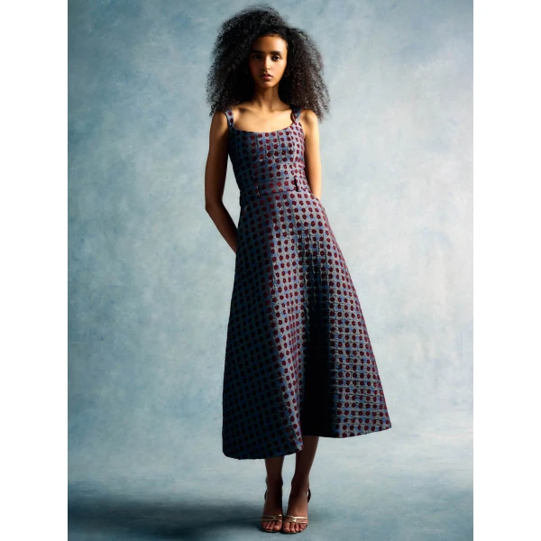 Markarian Frances Teal Tapestry Midi Skirt, view 5