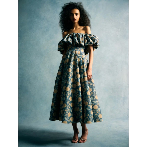Markarian Freesia Dusk Marigold Ikat Midi Dress, view 5