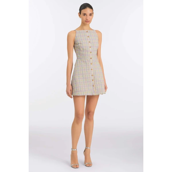Markarian Skye Pastel Plaid Button Up Mini Dress, view 2