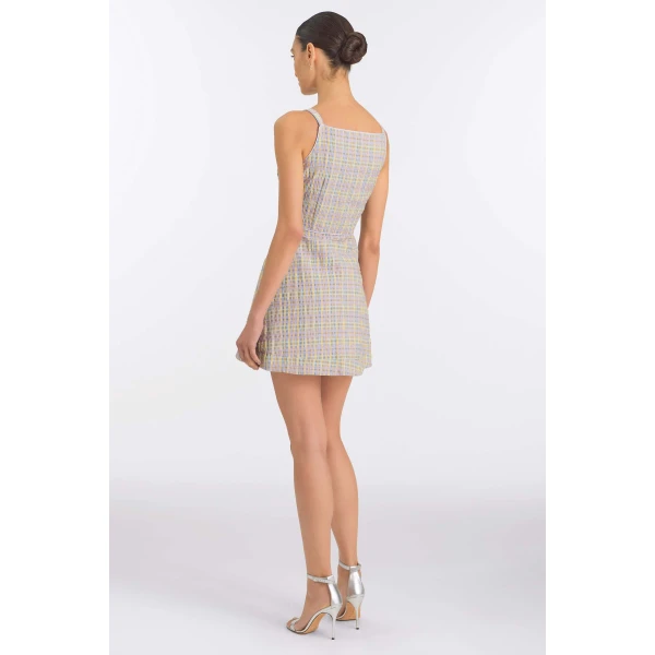 Markarian Skye Pastel Plaid Button Up Mini Dress, view 4