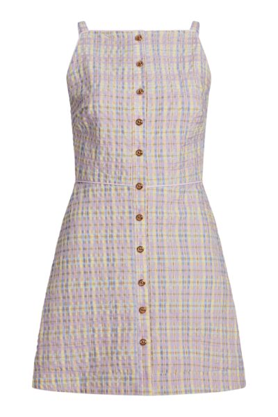 Markarian Skye Pastel Plaid Button Up Mini Dress