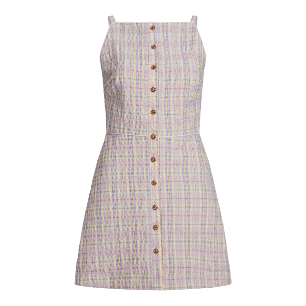 Markarian Skye Pastel Plaid Button Up Mini Dress
