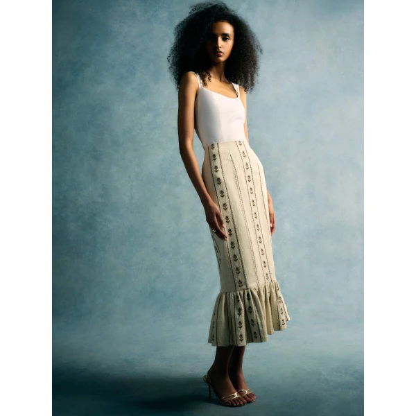 Markarian Suri Ivory Linen Skirt, view 5