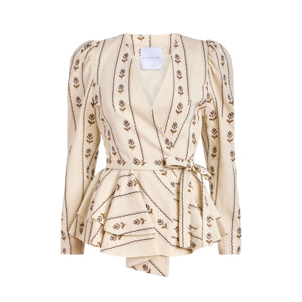 Markarian Vega Ivory Linen Wrap Top