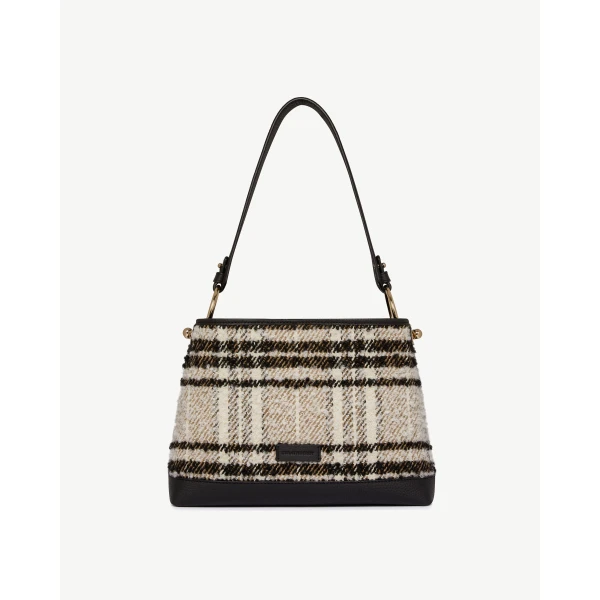 Strathberry Lana Hobo in Black Bouclé Tartan, view 2