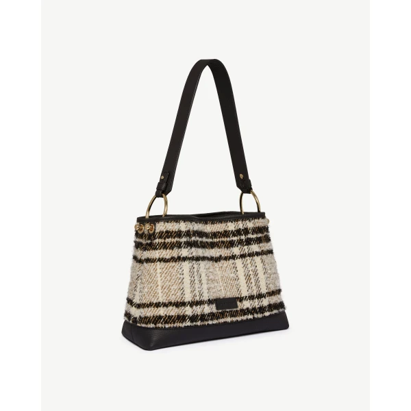 Strathberry Lana Hobo in Black Bouclé Tartan, view 3