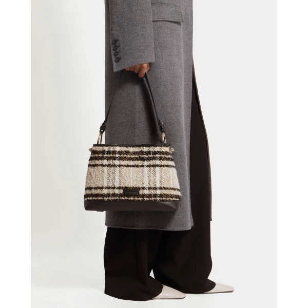 Strathberry Lana Hobo in Black Bouclé Tartan, view 9