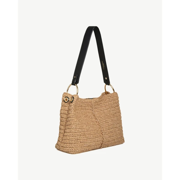 Strathberry Lana Hobo in Raffia and Black, view 3
