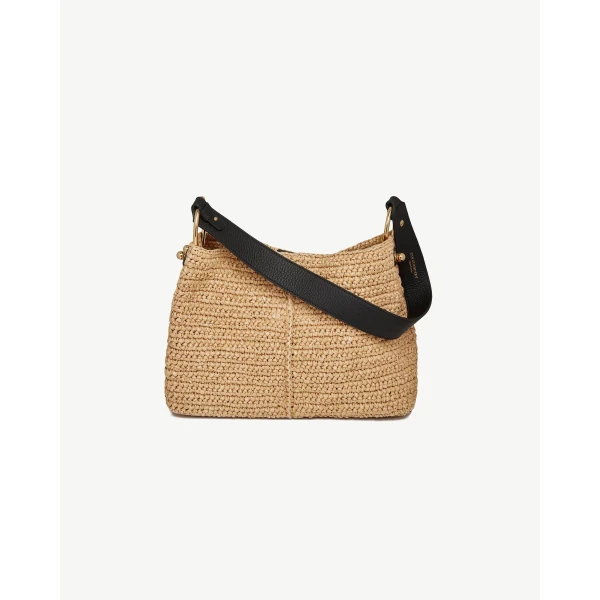 Strathberry Lana Hobo in Raffia and Black, view 4