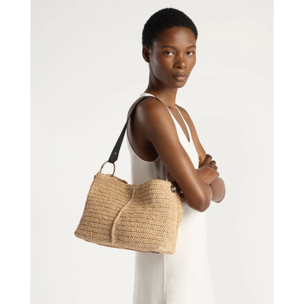 Strathberry Lana Hobo in Raffia and Black, view 8