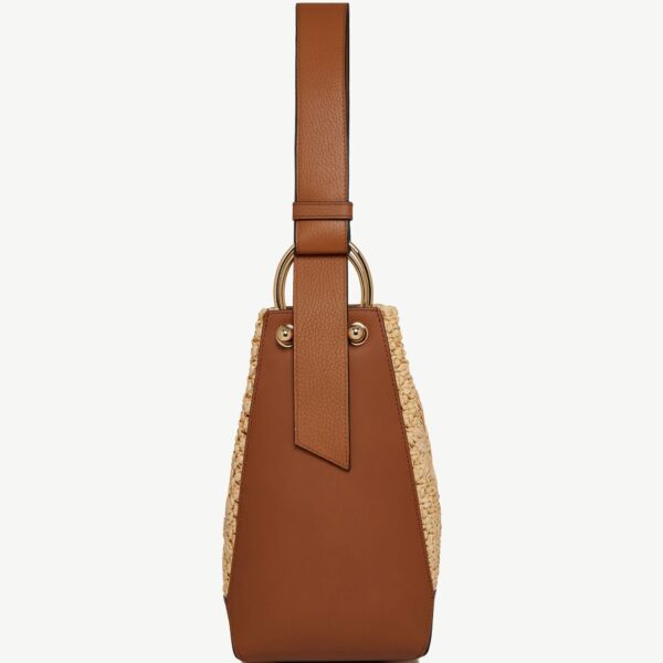 Strathberry Lana Midi Bucket Bag in Floral Paper Raffia and Tan, view 4