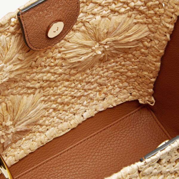 Strathberry Lana Midi Bucket Bag in Floral Paper Raffia and Tan, view 7