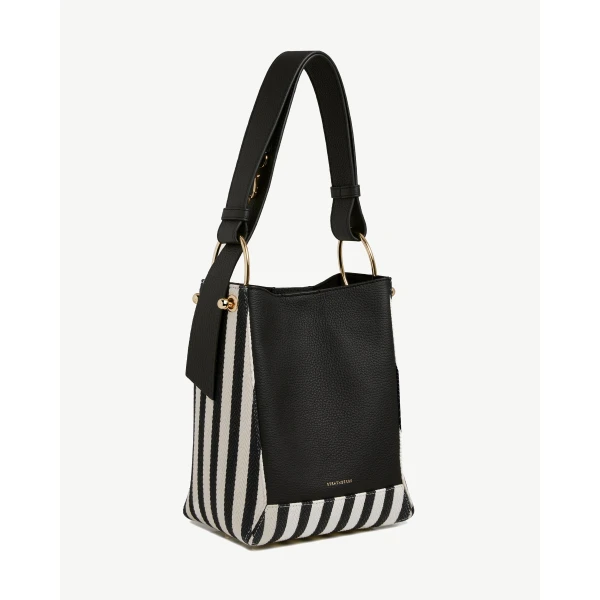 Strathberry Lana Midi Bucket Bag in Striped Canvas, view 3