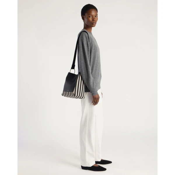 Strathberry Lana Midi Bucket Bag in Striped Canvas, view 7