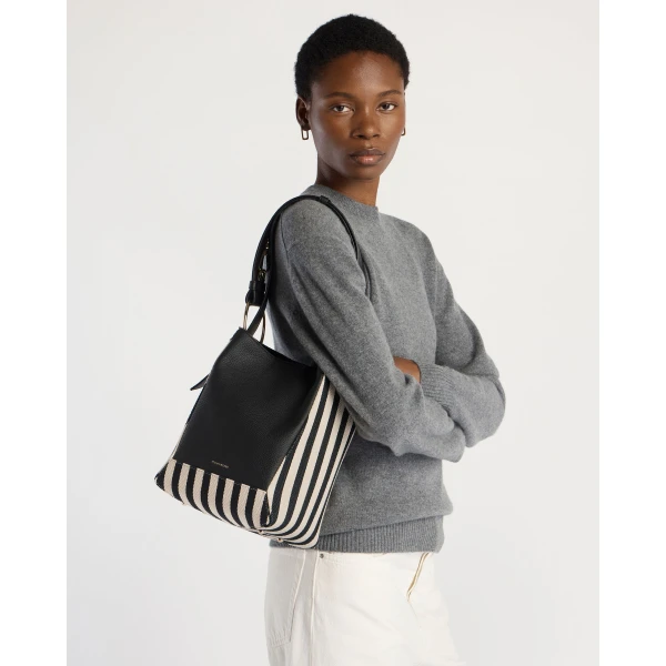 Strathberry Lana Midi Bucket Bag in Striped Canvas, view 8