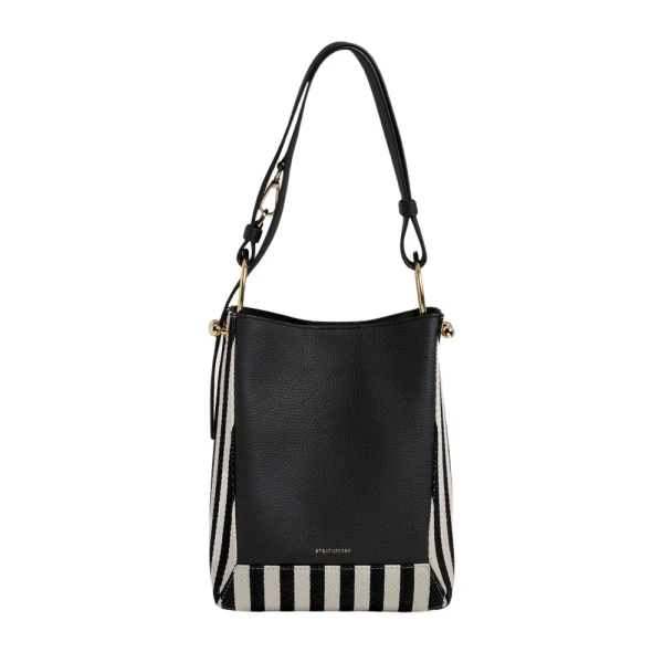 Strathberry Lana Midi Bucket Bag in Striped Canvas