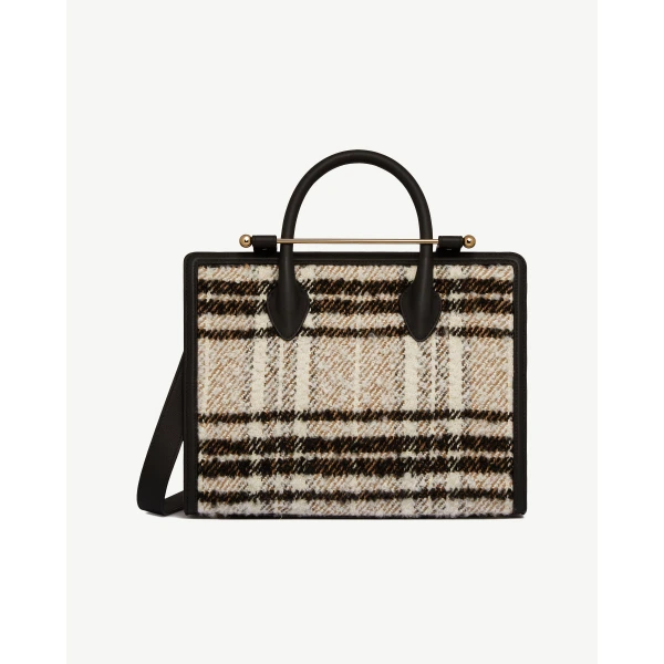 Strathberry Midi Tote in Black Bouclé Tartan, view 2